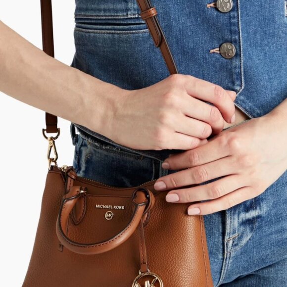 Michael Kors Austen Small Pebbled Leather Satchel Shoulder Black New - Picture 11 of 11